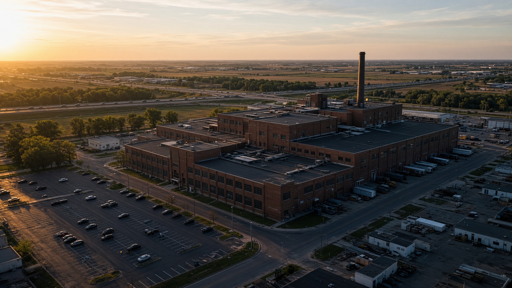 U.S. manufacturing campus at golden hour