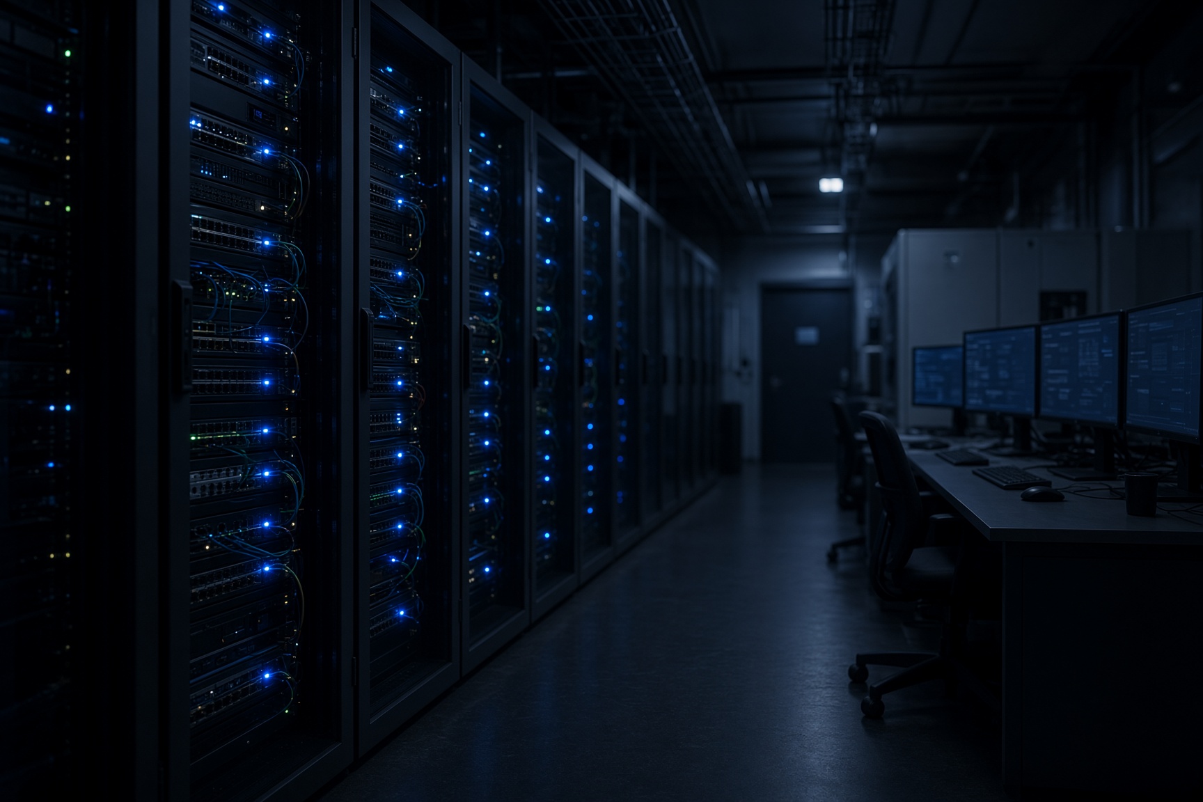 Server room aisle used for information security operations
